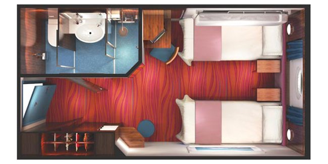 Каюта с окном "Mid-Ship Oceanview Porthole Window Stateroom"